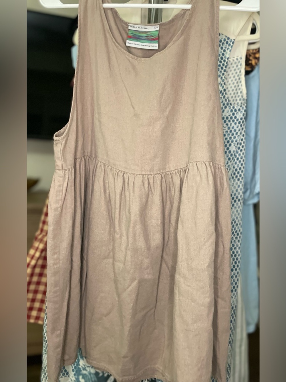 Urban Renewal Linen Blend Babydoll Mini Dress Neutral Brown S